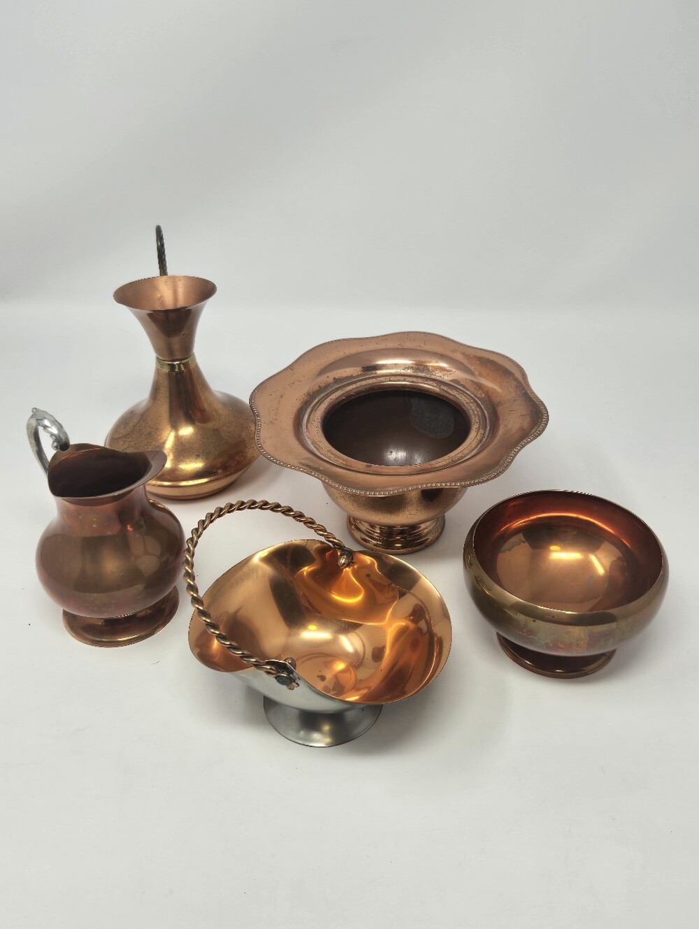 VINTAGE COPPER PLATED HOME DECOR MISC LOT OF 5 VASE BOWL FLOWER POT VENETIAN